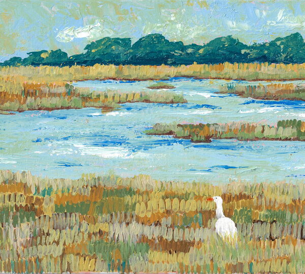 Coralie Donohue Painting of Sephia Marsh with Egret